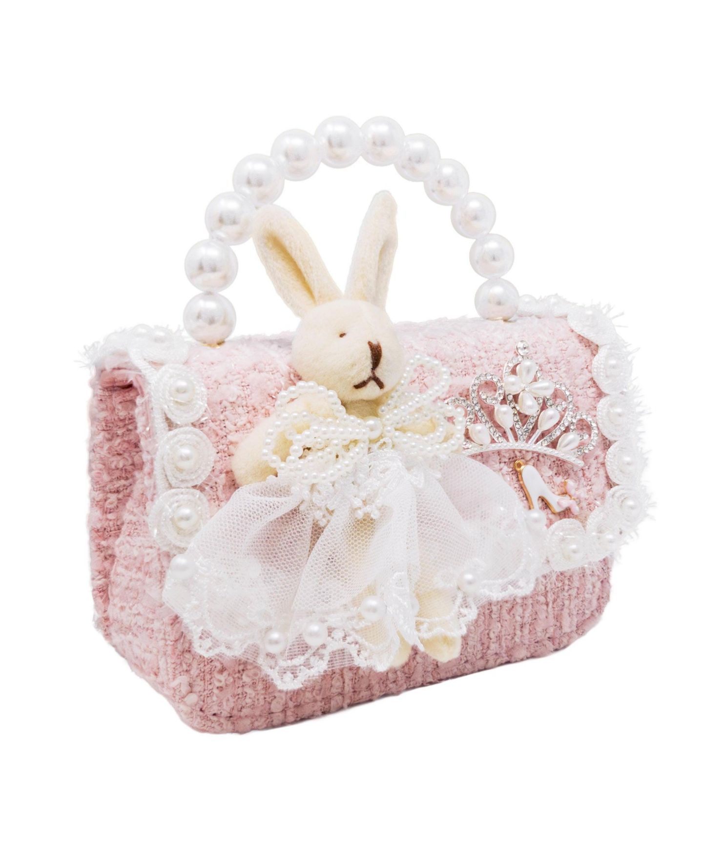 Детская сумка Puttisu Bunny Royale Kids Tweed Handbag with Pearl Handle, цвет: Розовый — фото 3