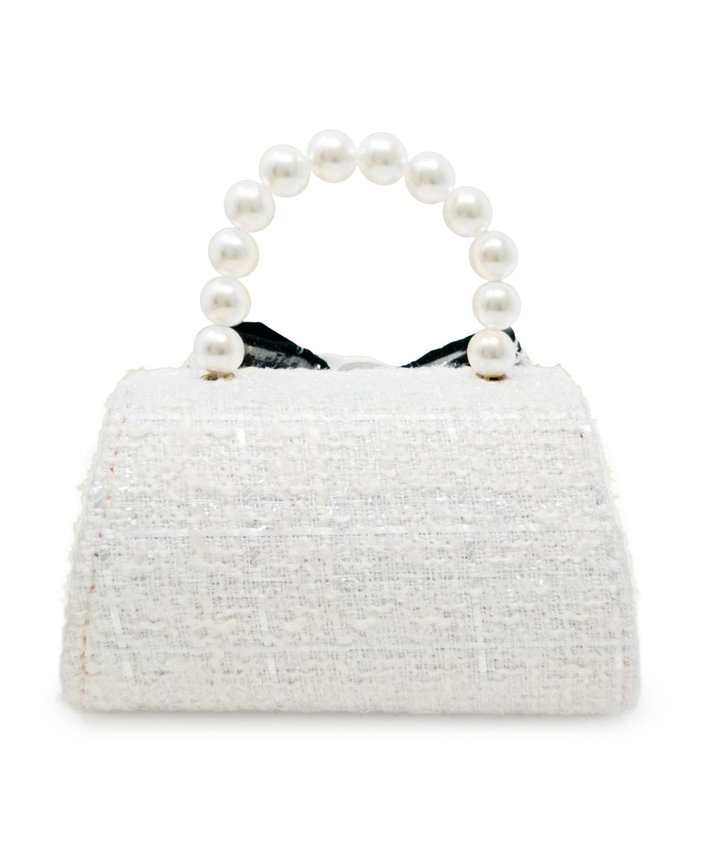 Детская сумка Puttisu Coco Ribbon Kids Tweed Handbag with Pearl Handle, цвет: Слоновая кость жемчужный — фото 6