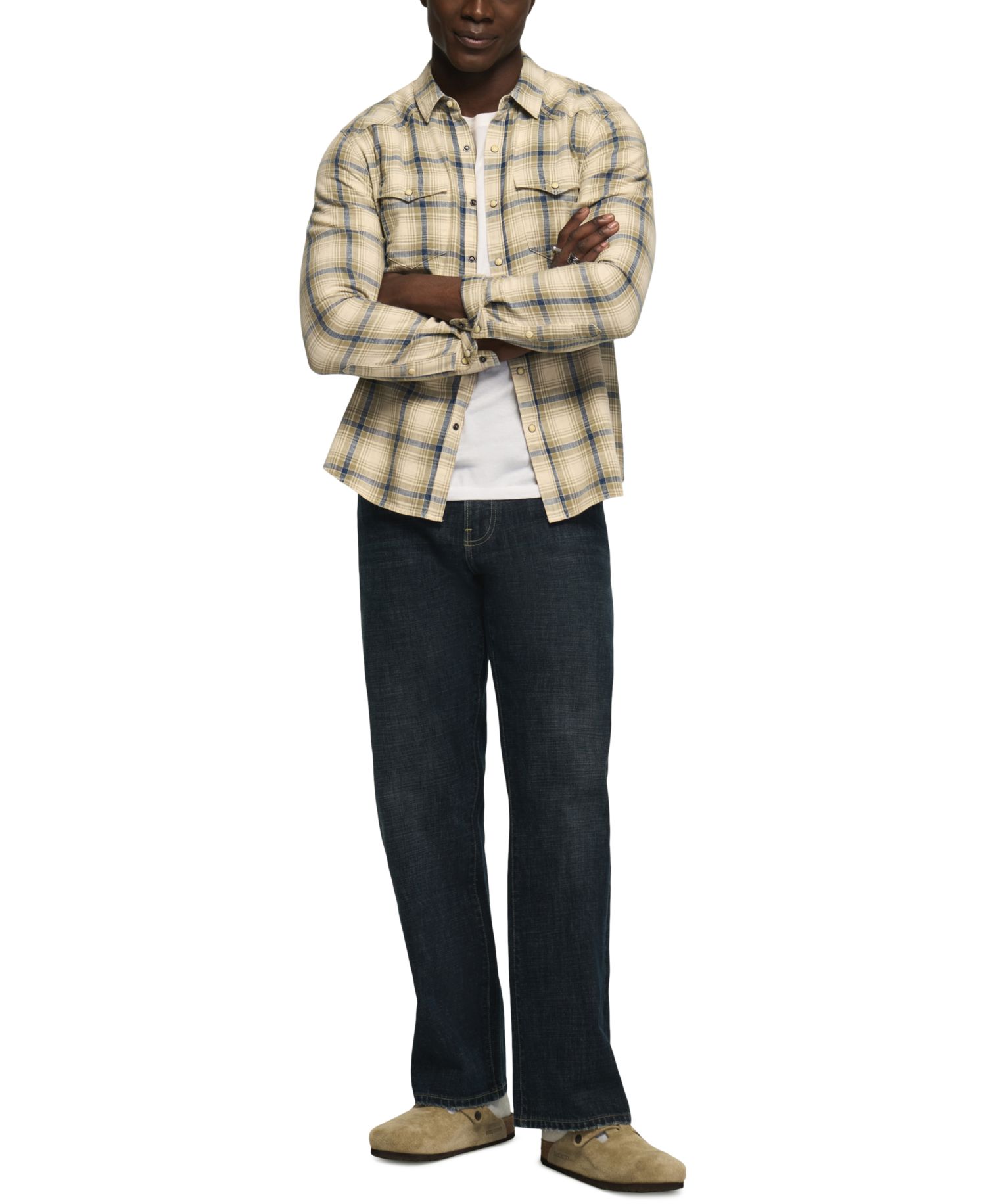 Men's Indigo Plaid Long-Sleeve Western Shirt