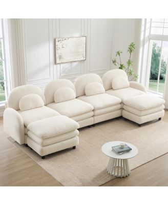  Teddy Fabric 4-Seat Modular Cloud Sofa with 2 Ottomans