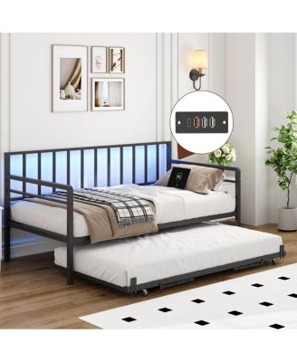 Daybed with LED Lights Charging Station and Trundle
