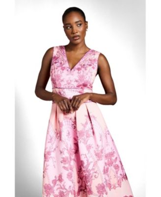 coast pink floral wrap dress The Coastal Poplin Puff-Sleeve Wrap Midi Dress