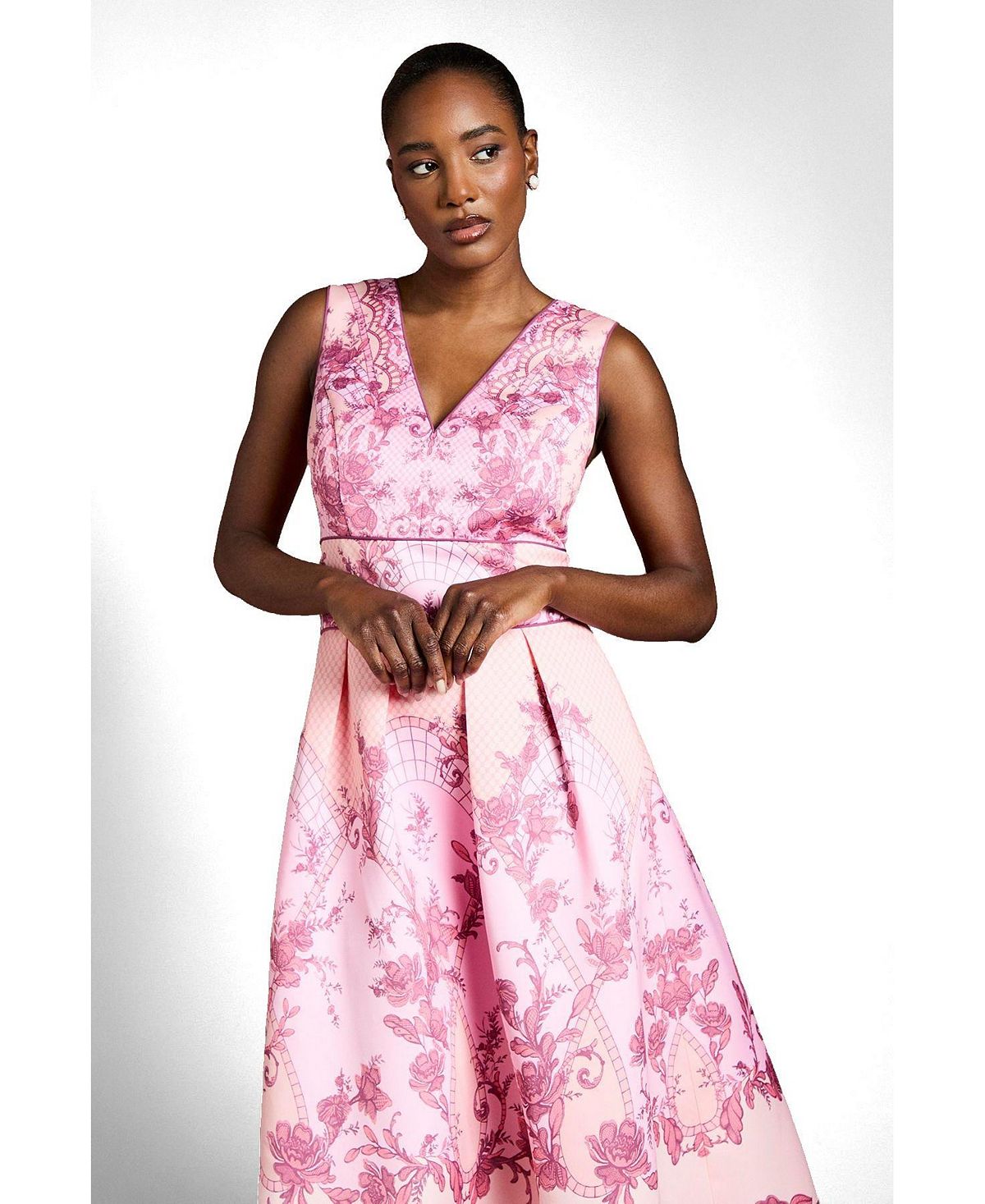 Coast Women's V-Neck Satin Floral Print Midi Dress view 2 — MAYCSS fashion products