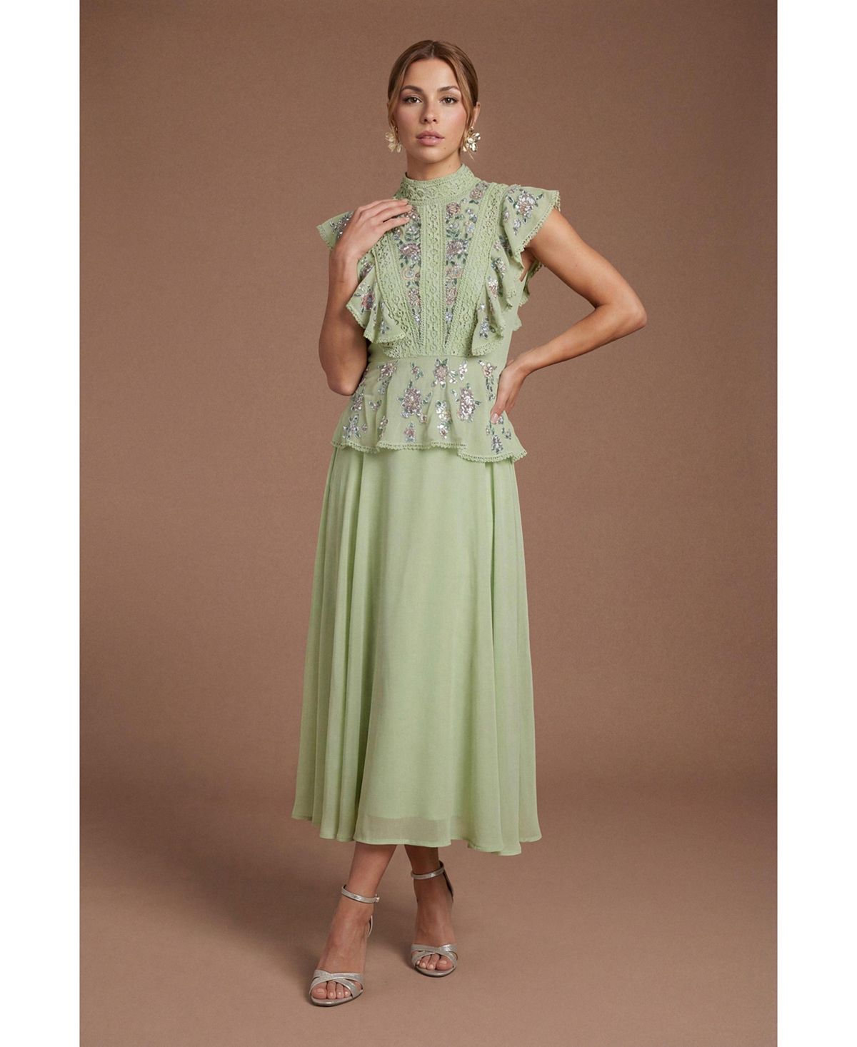 Coast Women's Embellished Frill Midi Dress view 4 — MAYCSS fashion products