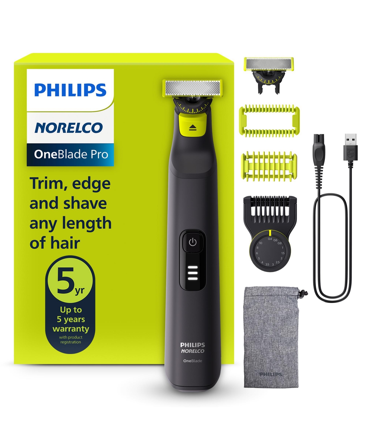 Norelco Philips OneBlade 360 Pro Face and Body Hybrid Electric Trimmer  Black