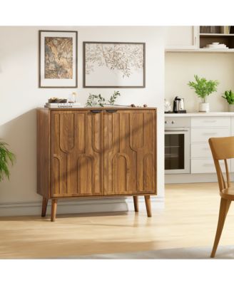 31.5" Farmhouse Sideboard Buffet Cabinet with Storage, Wood Coffee Bar with Slatted Doors and Anti-Tip Device for Kitchen, Dining Room