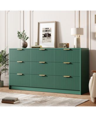 Fluted 9 Drawers Dresser for Bedroom, 59" Wide Modern Chest of Drawers with Metal Handles, For Living Room, Entryway, Hallway