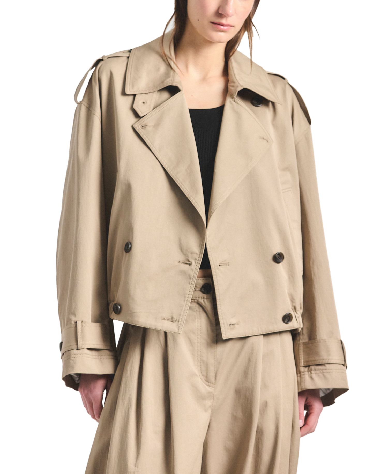 Women's Emilio Stretch Cotton Twill Cropped Trench Coat