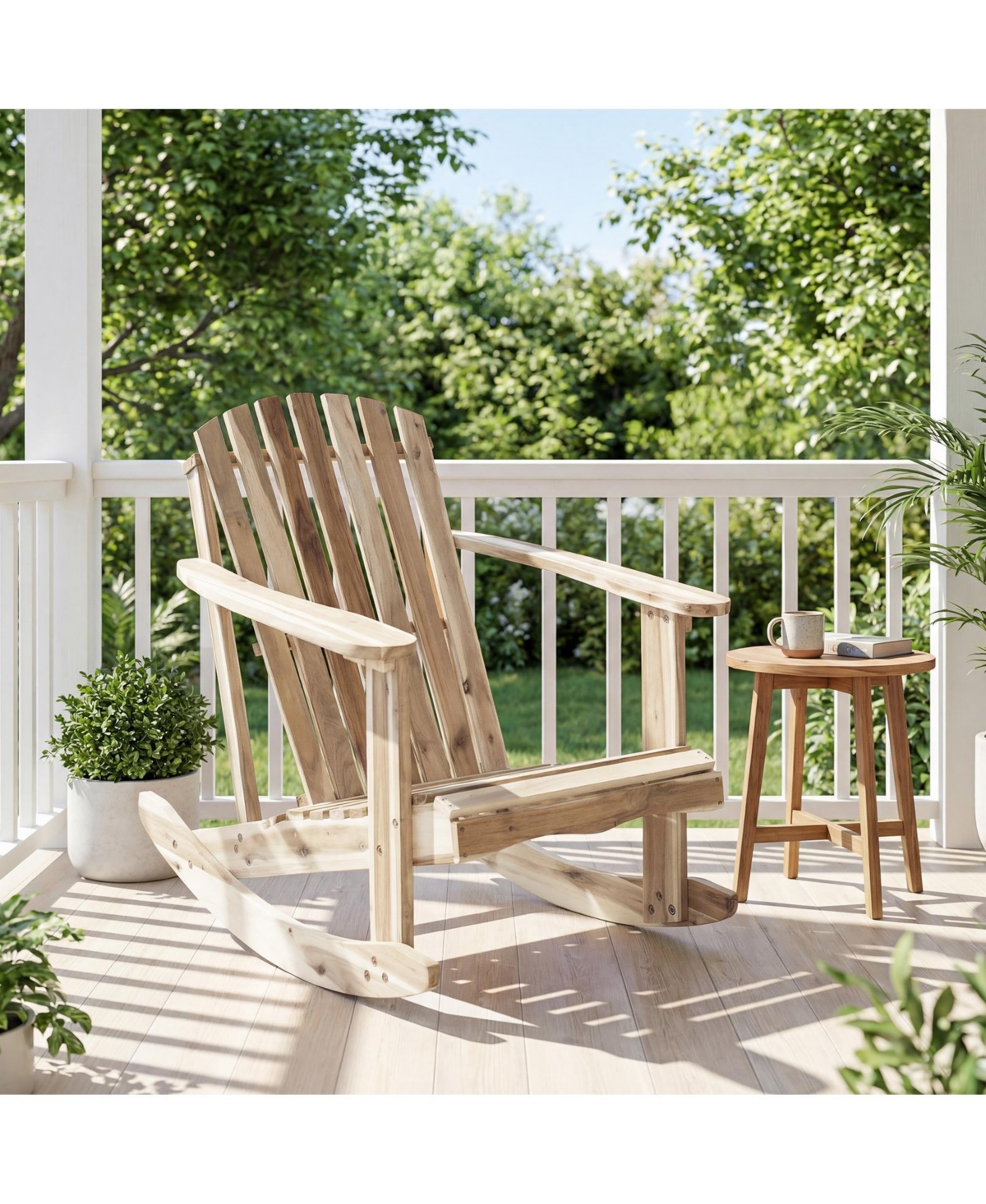 Gymax Adirondack Rocking Chair with Slatted Seat and High Fanned Back for Backyard Porch