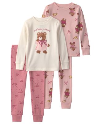Toddler Girls' 2T-5T Bear Varsity Long-Sleeve Pajama, 4-Piece Set 
