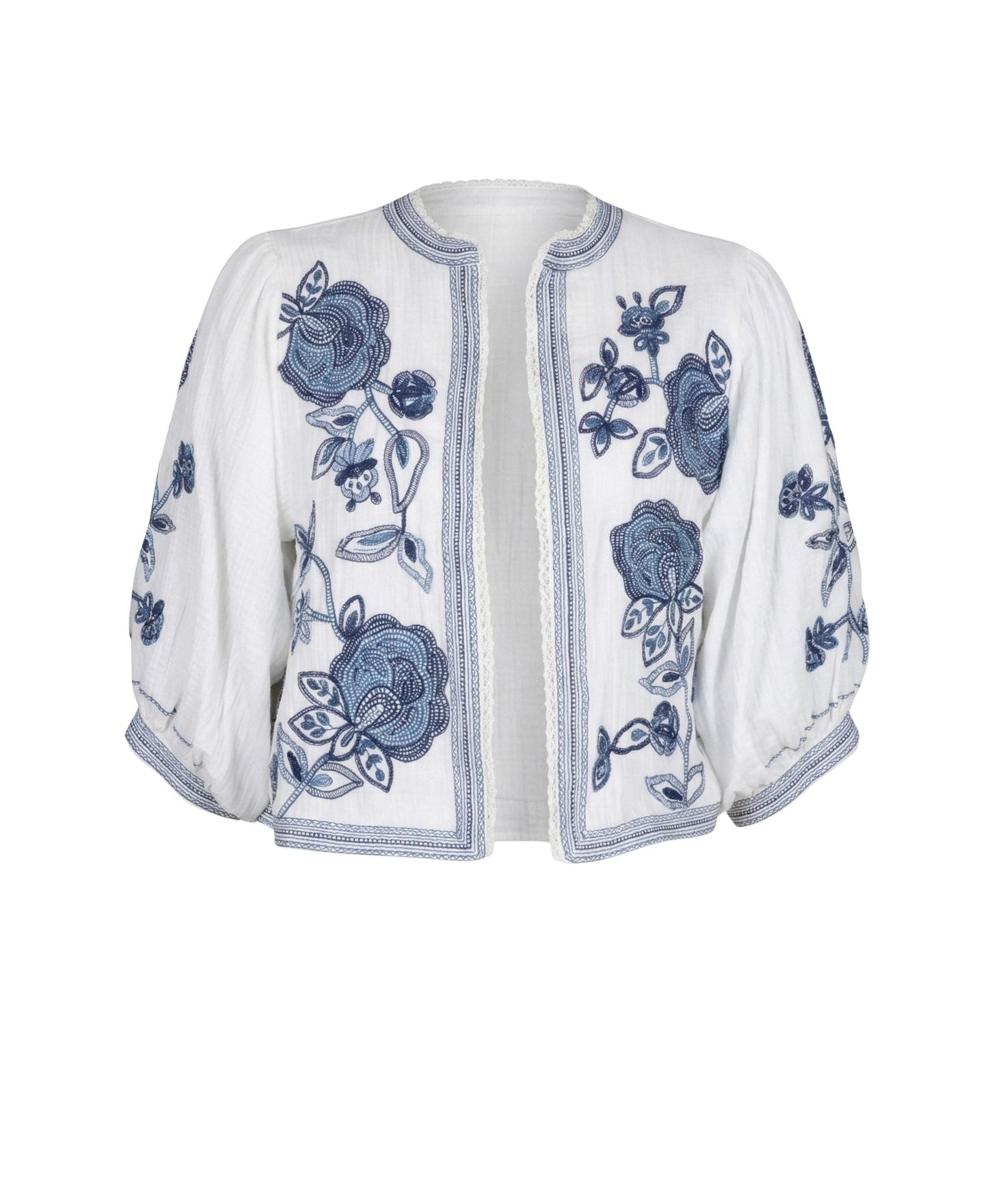 Женская куртка Modenaire Floral Embroidered Cropped Jacket, цвет: Белый / Синий — фото 6