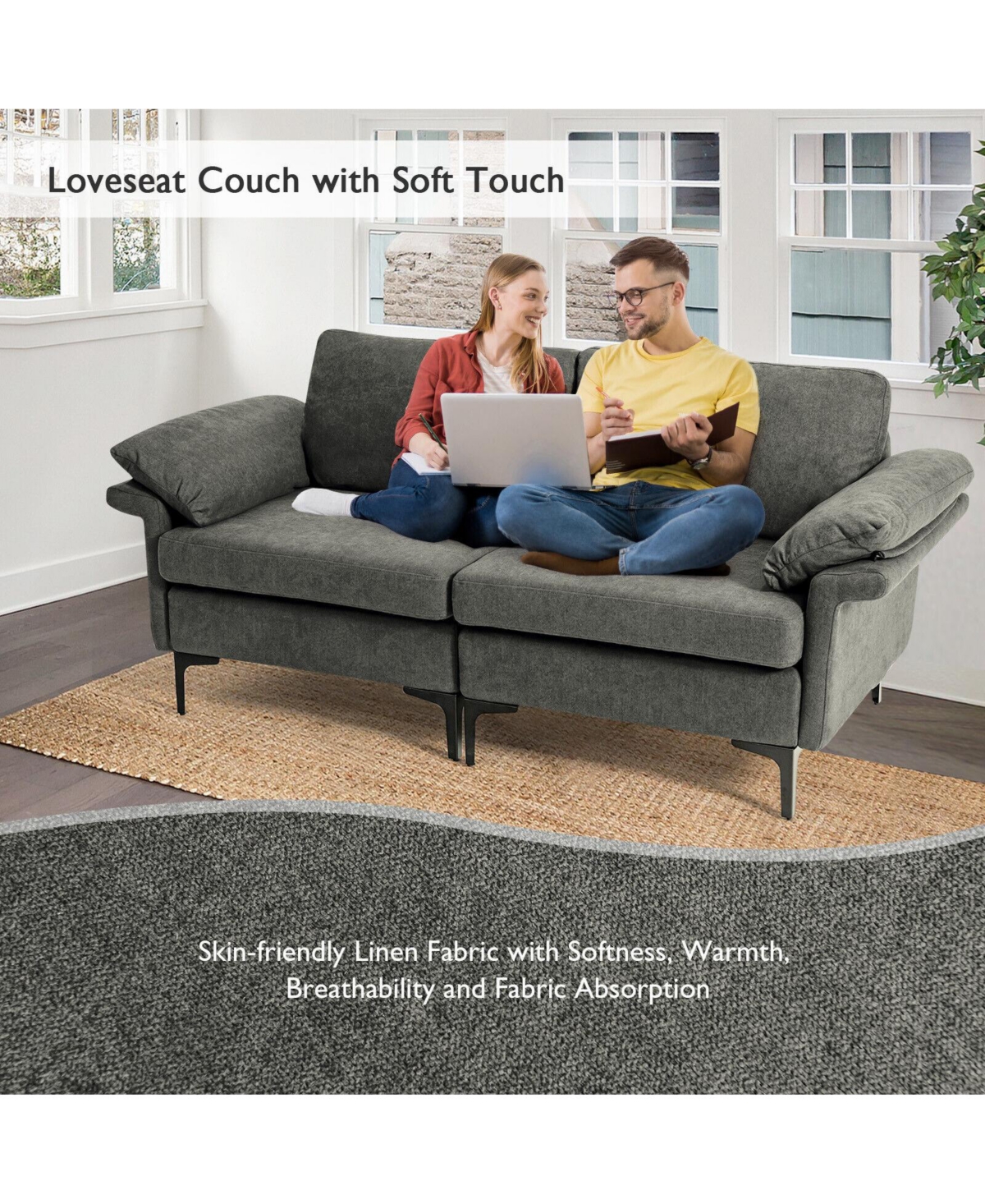 Slickblue Upholstered Loveseat Sofa with Metal Legs and Accent Armrest Cushions