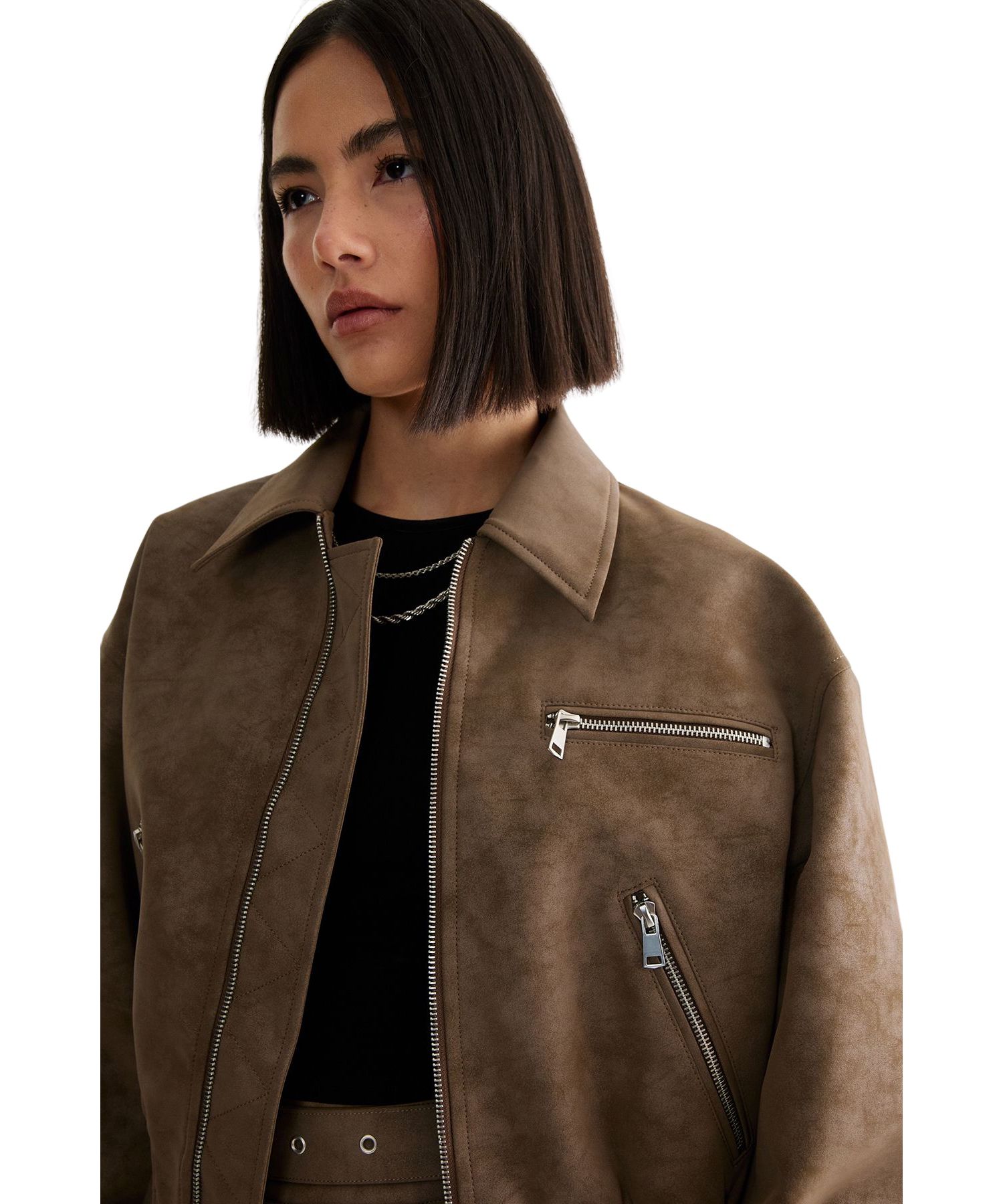 Women's Faux Leather Bomber Jacket