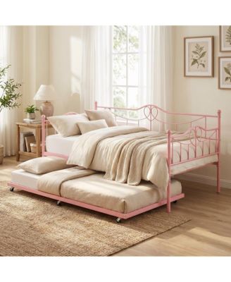 Metal Daybed Frame with Pull-Out Trundle and Steel Slat Support - Versatile Multi-functional Sofa Bed for Guest Room and Modern Living Spaces