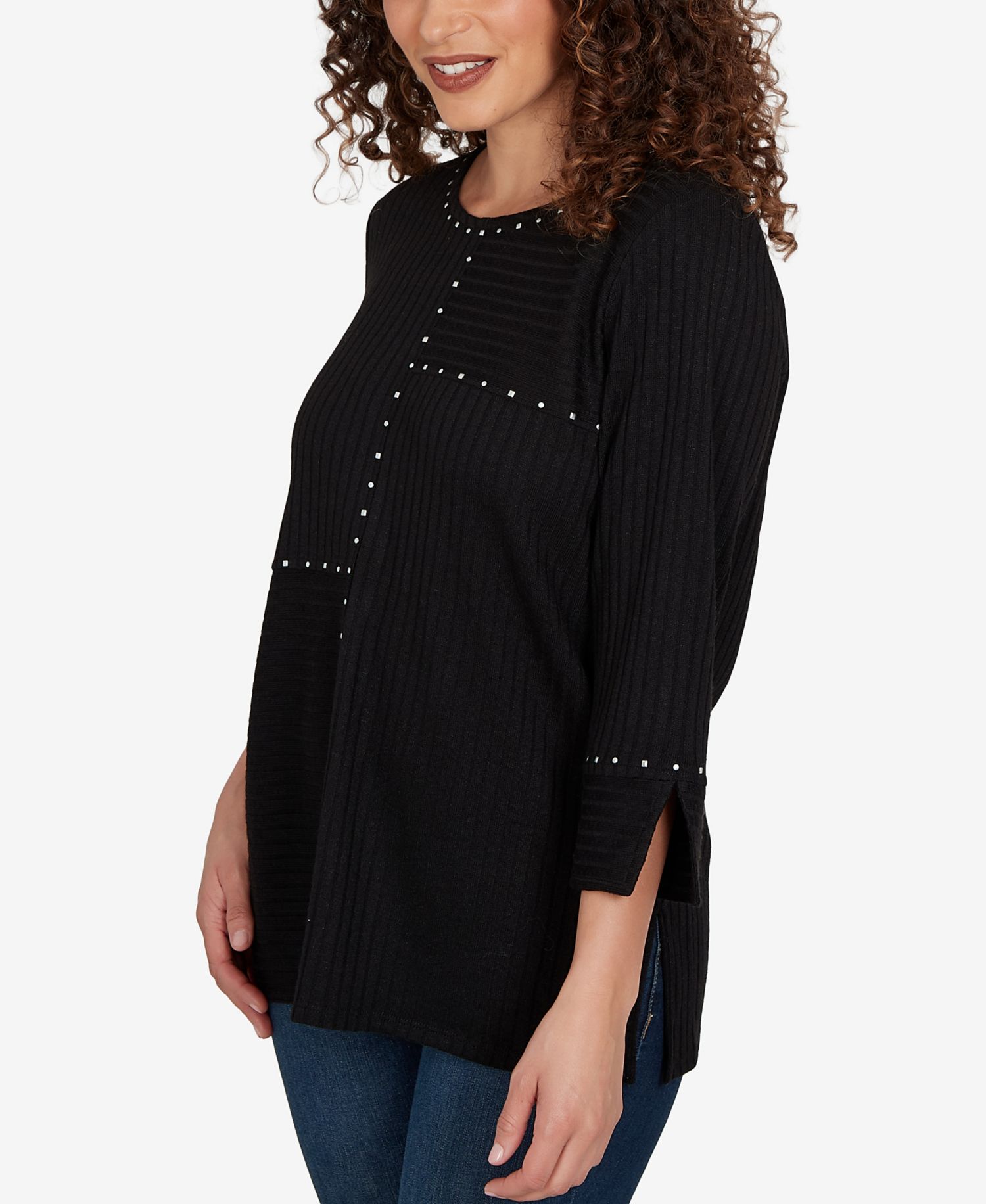 Petite Spliced Texture Metallic Studded Top