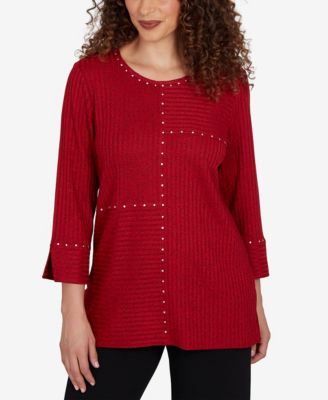 Petite Spliced Texture Metallic Studded Top