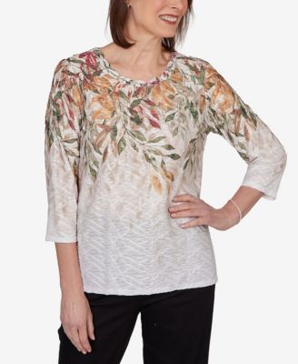 Petite Autumn Leaves Braided Neck Top