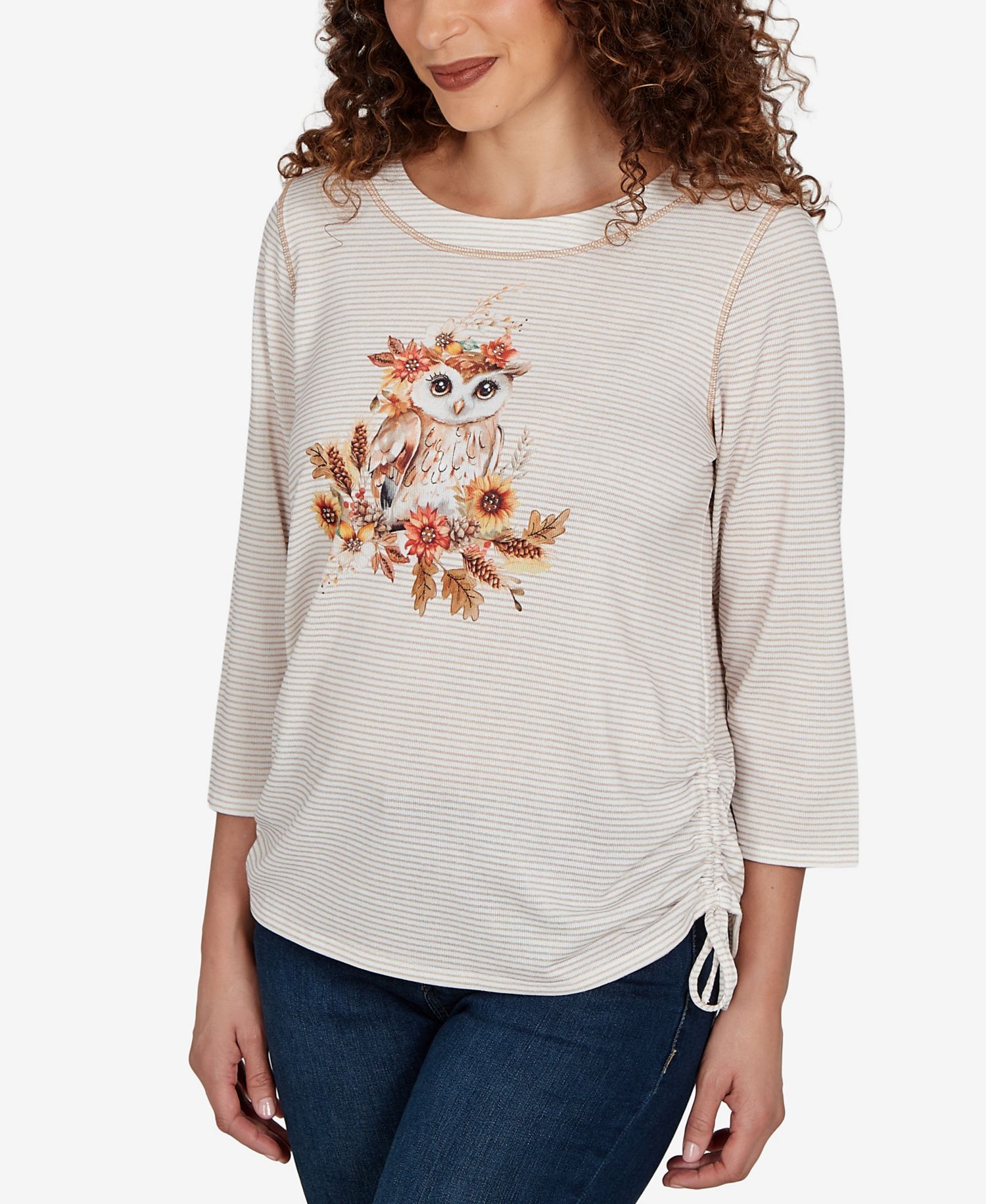 Petite Autumn Owl Knit Top
