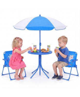 Kids Picnic Table Outdoor TableandChair Set 2 Folding ChairsandAdjustable Umbrella