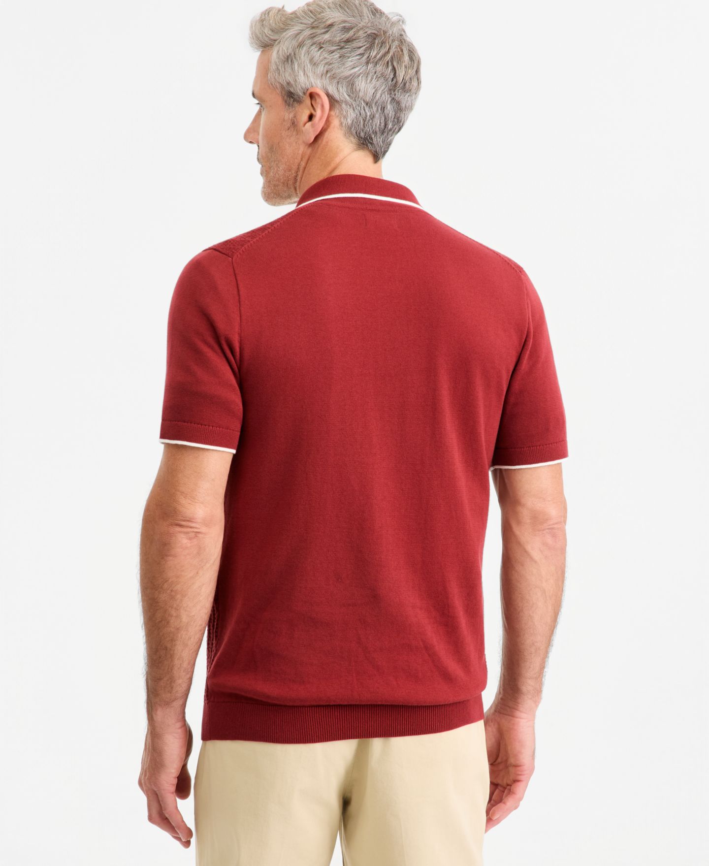 Мужской свитер Club Room Cable Knit Sweater Polo Shirt, цвет: Рубиновый — фото 3