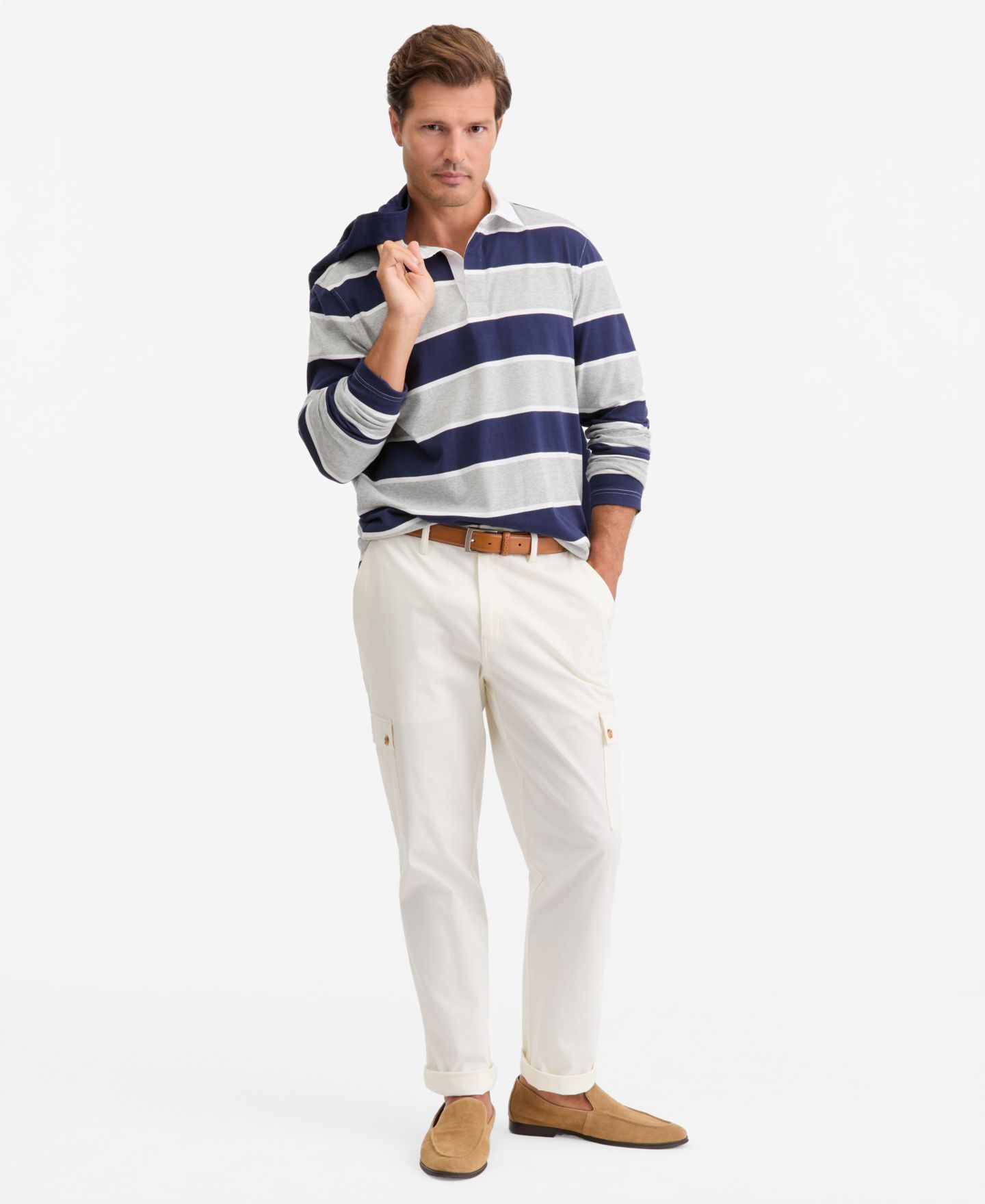 Мужская рубашка Club Room Stripe Long-Sleeve Rugby, цвет: Morning Dove — фото 2