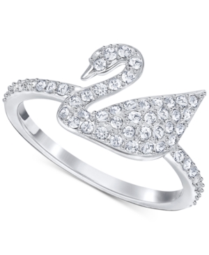image of Swarovski Silver-Tone Crystal Swan Logo Ring