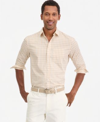 Men's Long-Sleeve Gingham Cotton Poplin Shirt