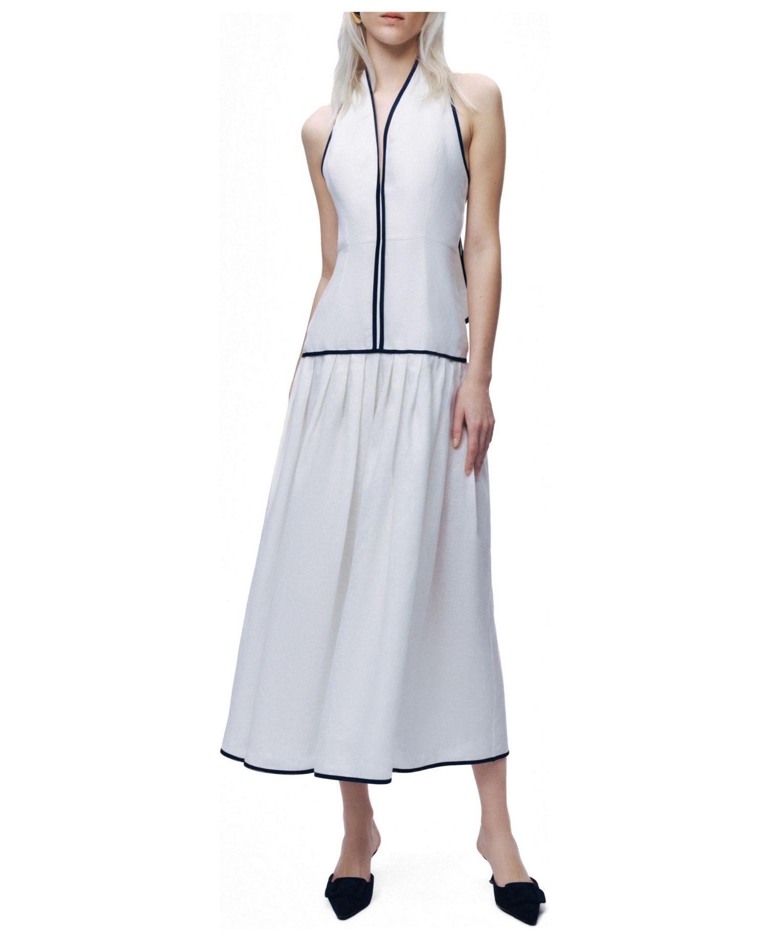 Women's Binding Detail Halterneck Midi Dress