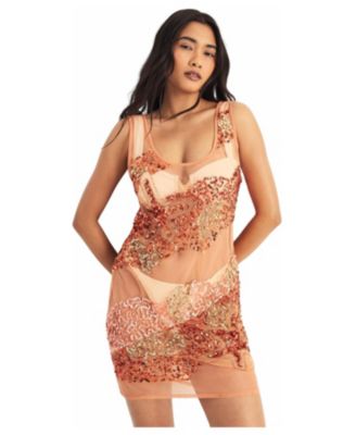 Women's Beaded Sheer Mini Beach Dress
