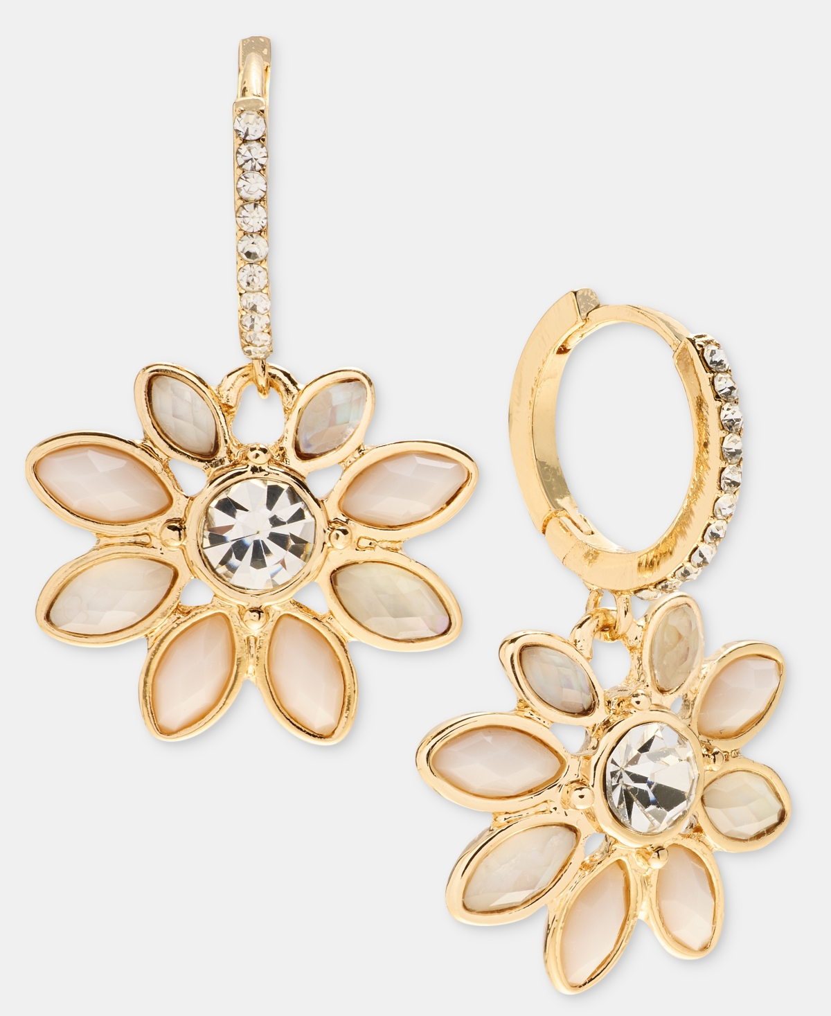 lonna & lilly Stone Flower Charm Hoop Earrings