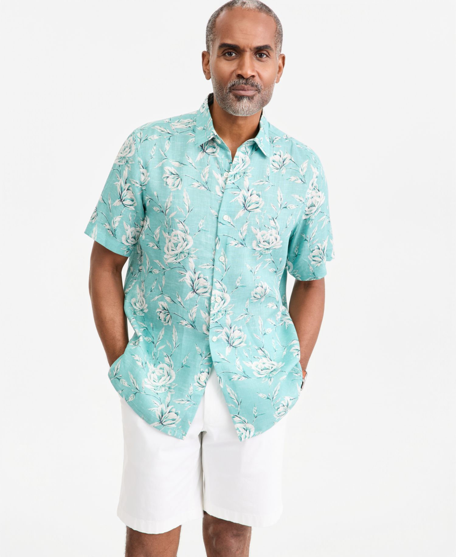 Men's Wally Linen Floral-Print Short-Sleeve Shirt