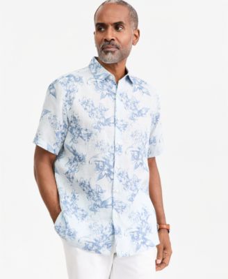 Men's Linen Floral-Print Short-Sleeve Shirt