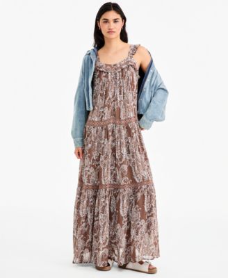 lucky brand bohemian dress Women's Maxi Boho Dresses neck detail for a Colour:Sage Xscape Black Nude Silver Rose Gold (RosyBrown)