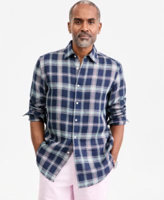 Men's Plaid Linen Button-Up Shirt