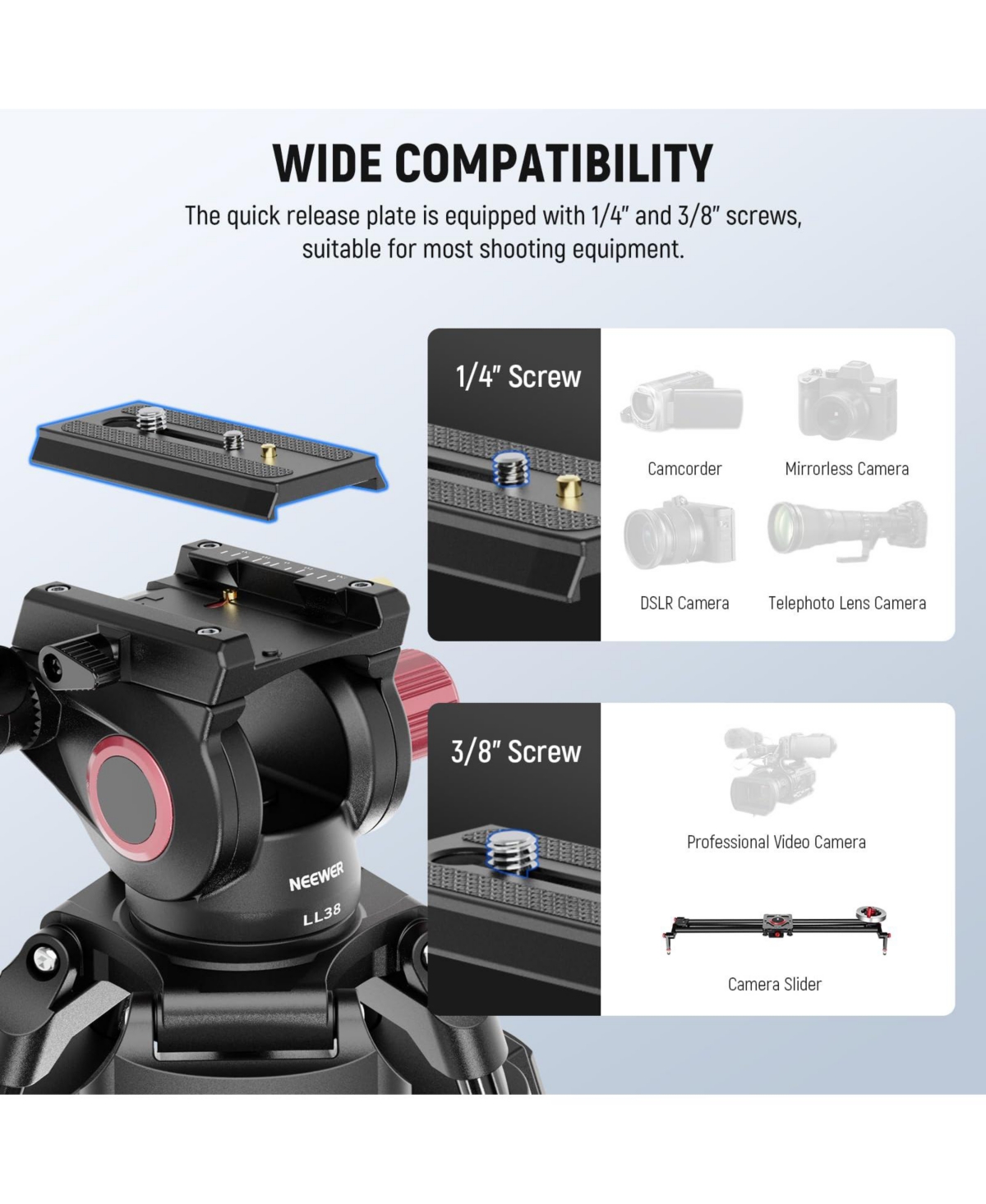 Neewer LL38 Camera Tripod with 17.6lb for select Canon, Nikon and Sony cameras