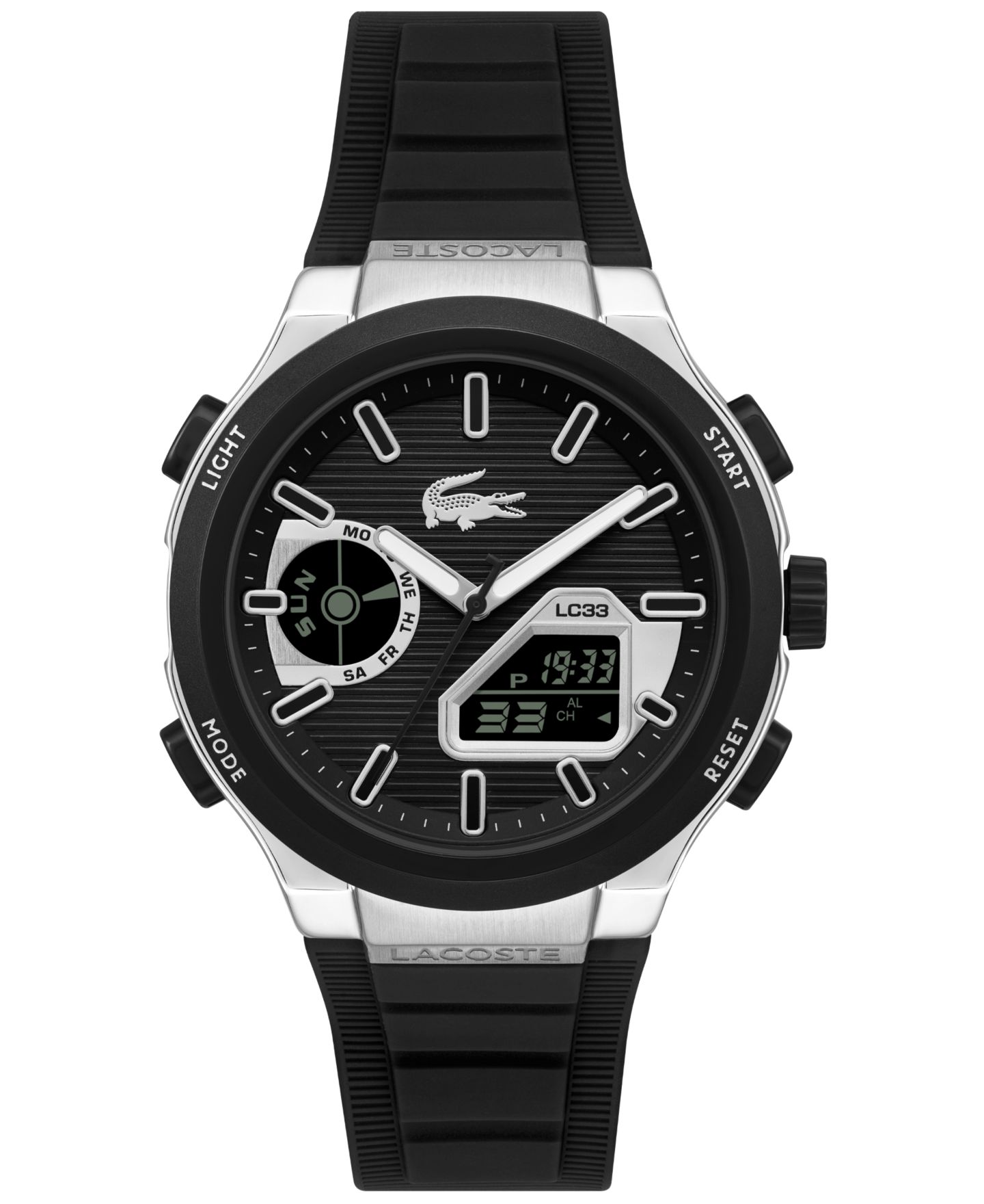 Мужские часы Lacoste Quartz LC33 Black Silicone Strap Watch 44.8mm — фото 1