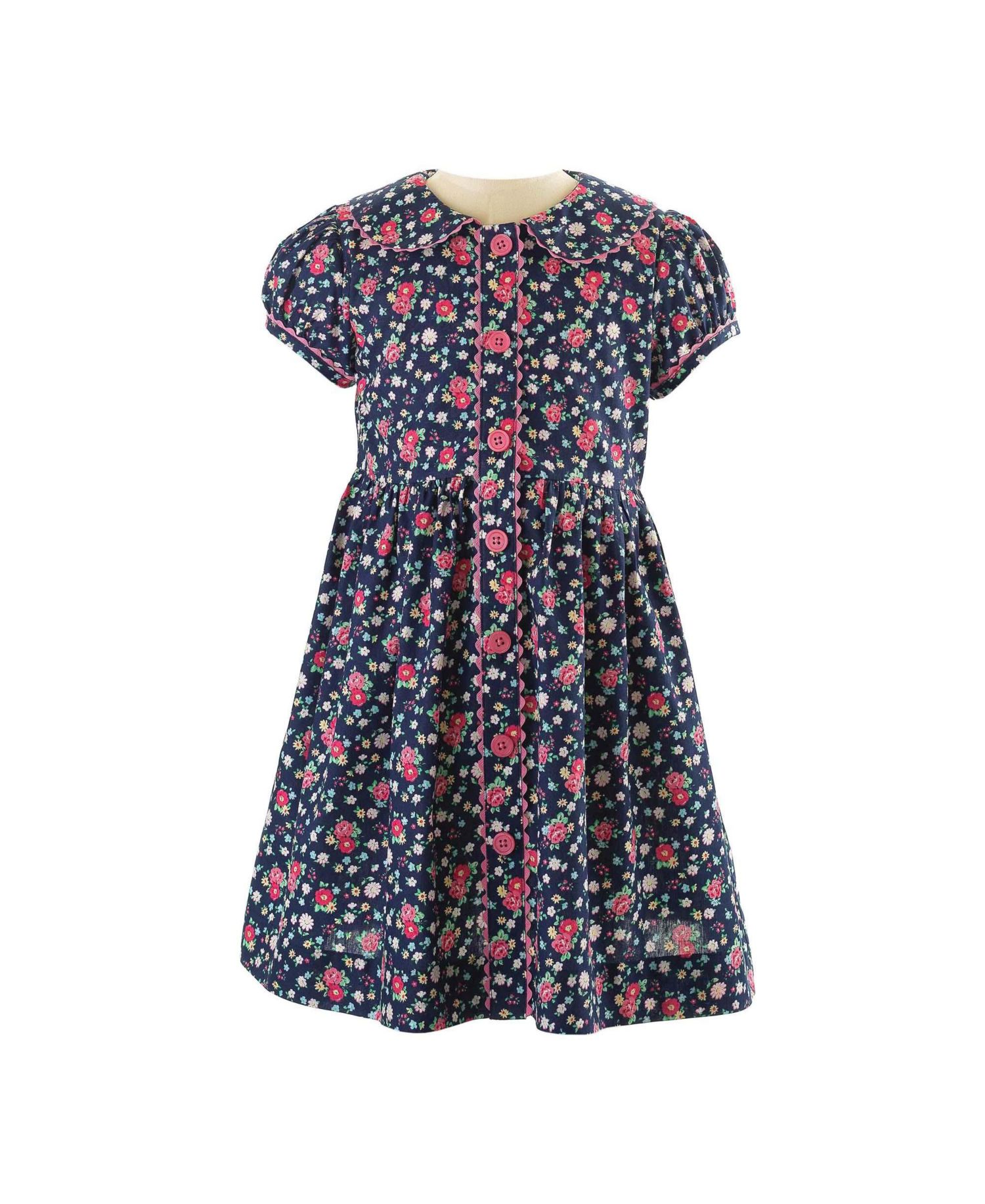 Toddler Girls 2-10 Navy Floral Button-front Dress