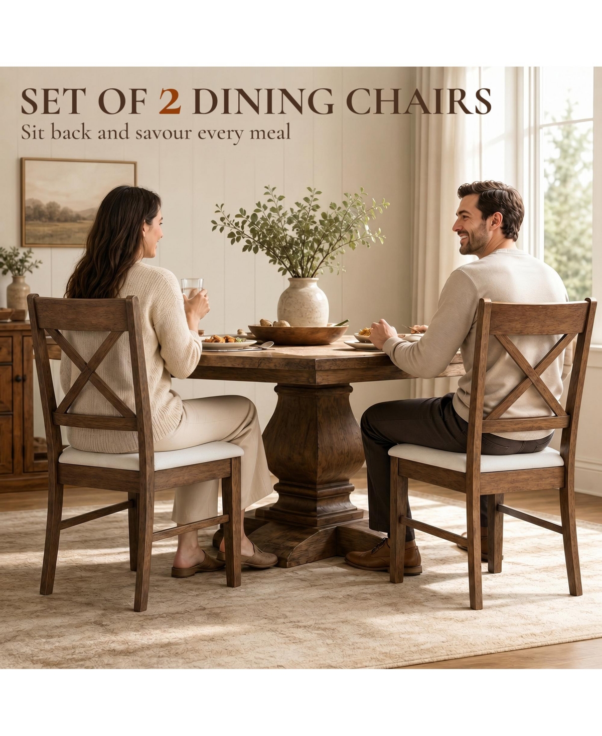 Homcom Dining Chairs Set of 2 Upholste Kitchen with Wooden Frame