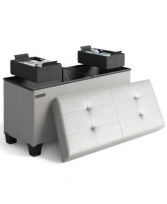 30 Inch Ottoman Storage Bench with Storage Bins - Leatherette or Fabric Finish