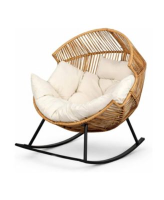 Oversized Ergonomic Rattan Lounge Wicker Rocking Egg Chair for Living Room, Backyard, Garden with Pedal