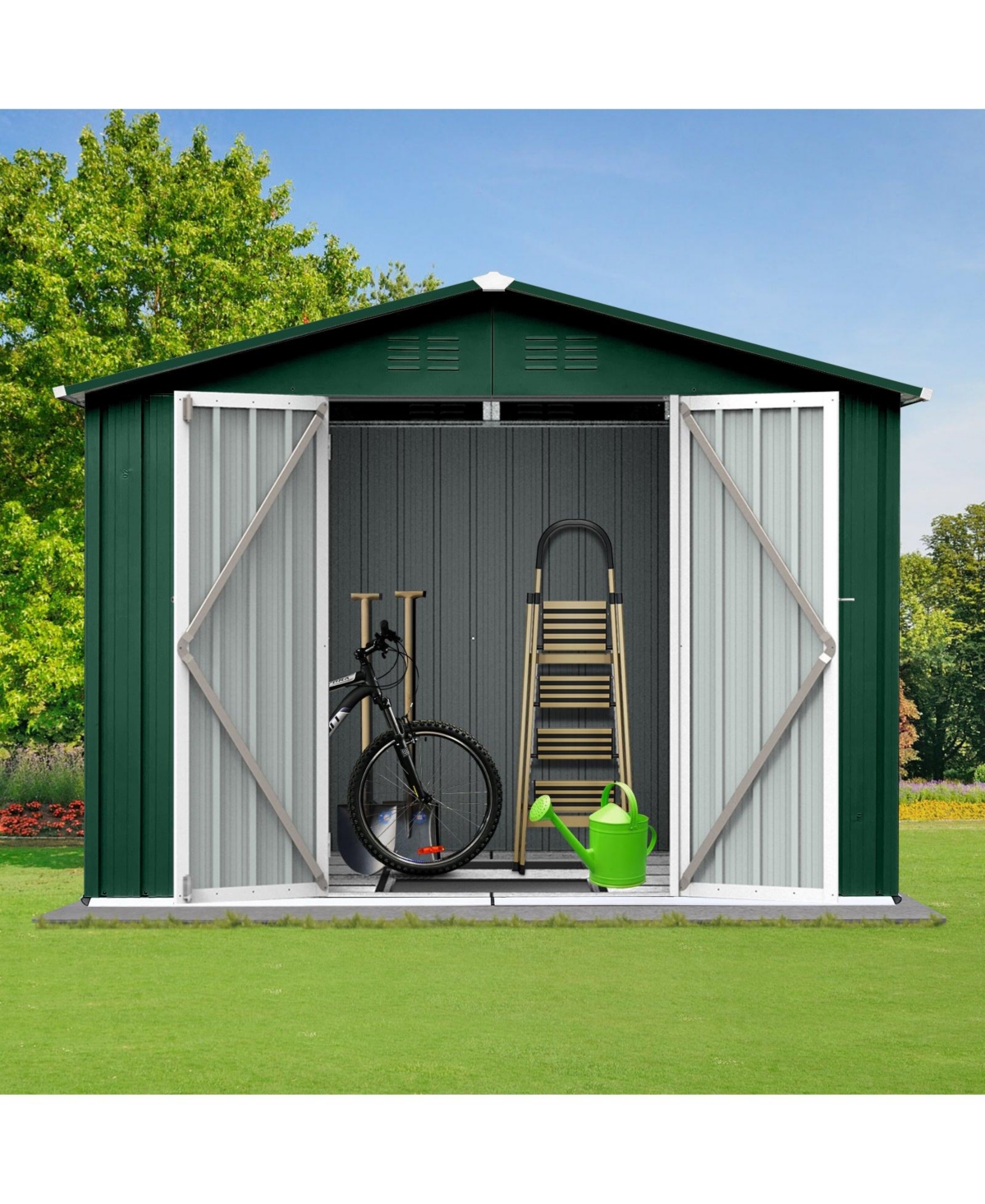 Mondawe 6feet x 8feet Metal Garden Sheds - All Weather Outdoor Storage Building with Ventilation, Lockable Doors for Garden, Backyard