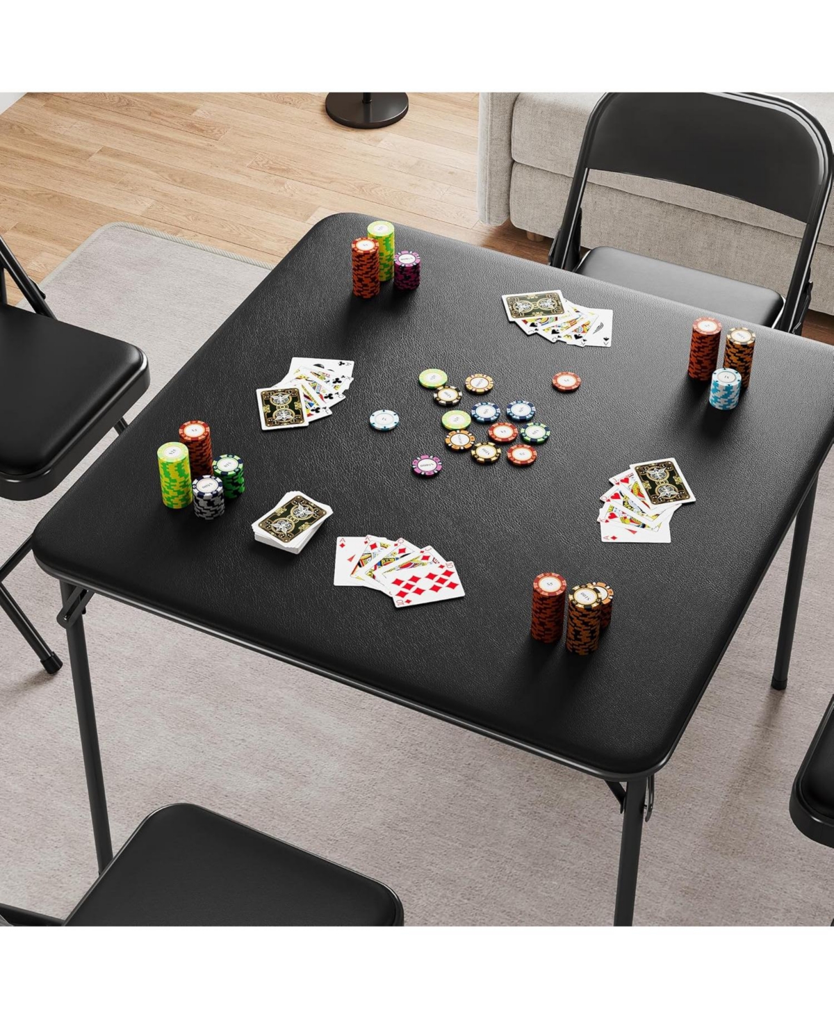 homfan Square Folding Card Table with Pu Leather Surface, Metal Frame