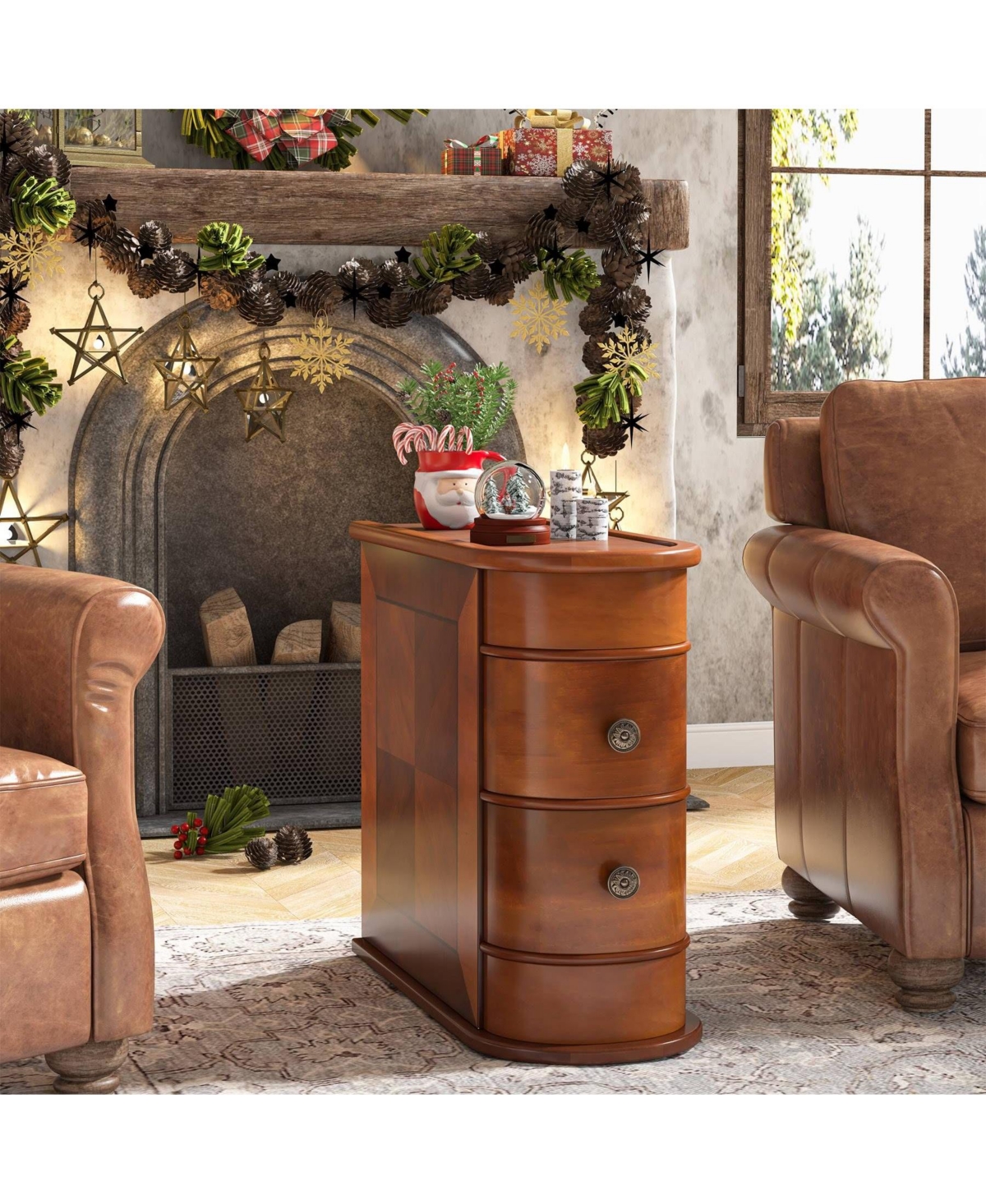 Slickblue Rustic Wood Nightstand with Storage Drawers for Small Spaces