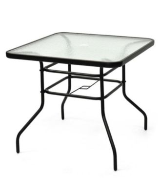 32 Inch Patio Tempered Glass Steel Frame Square Table