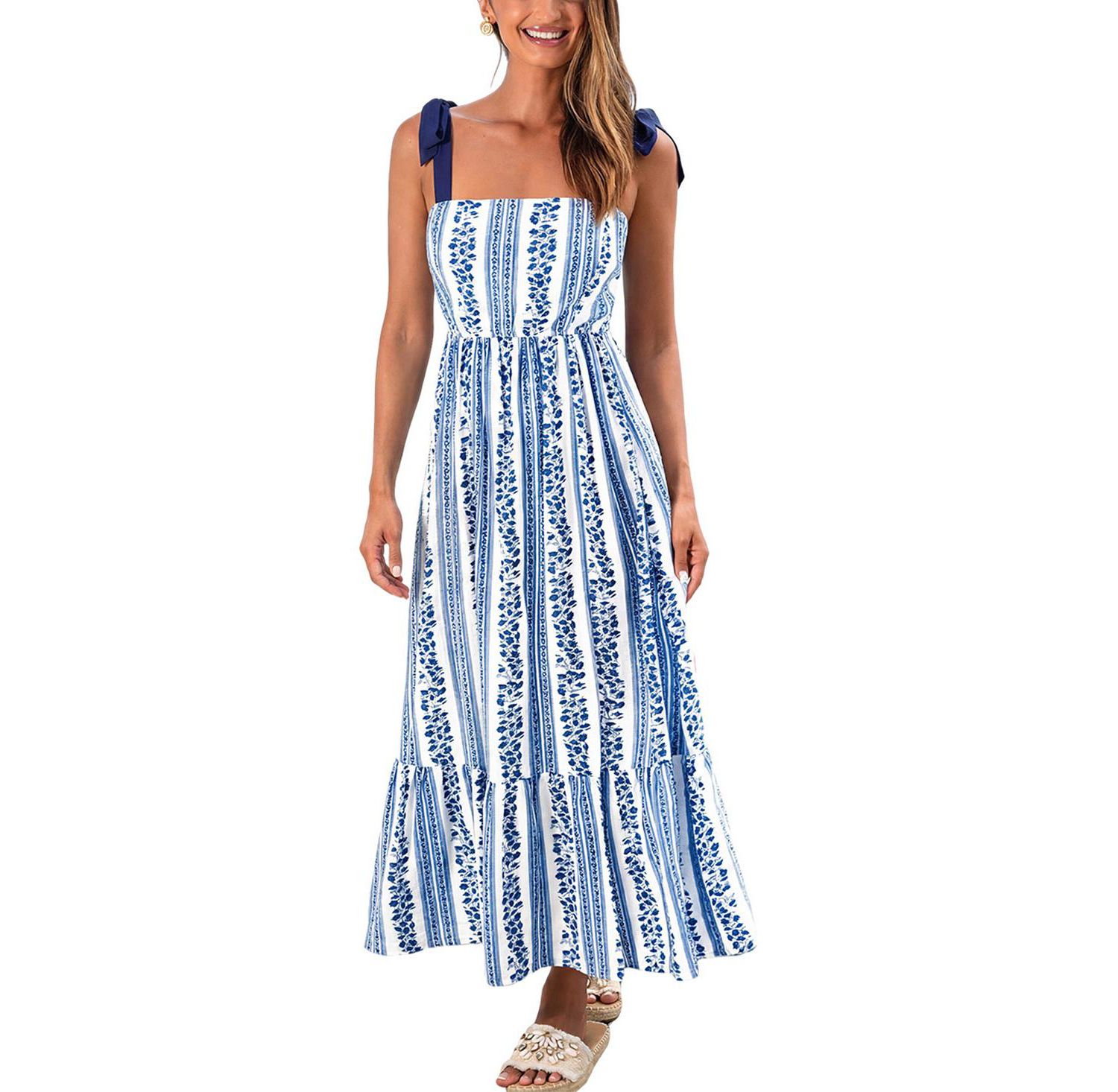 Women's Summer Rain Striped Maxi Beach Dress