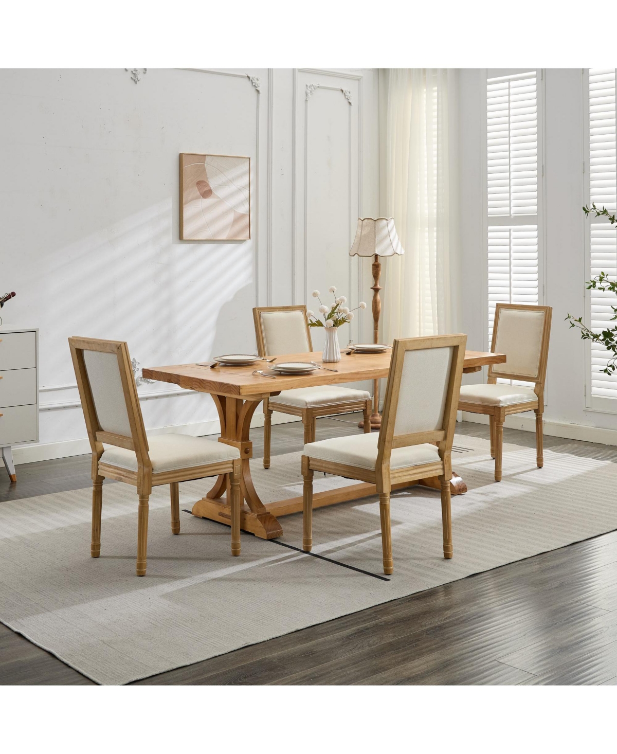 Clihome French Decor Chairs Set of 2, Louis Dining Chairs with Square Backrest and Exquisitely Carved Solid Wood Frame for Living Room