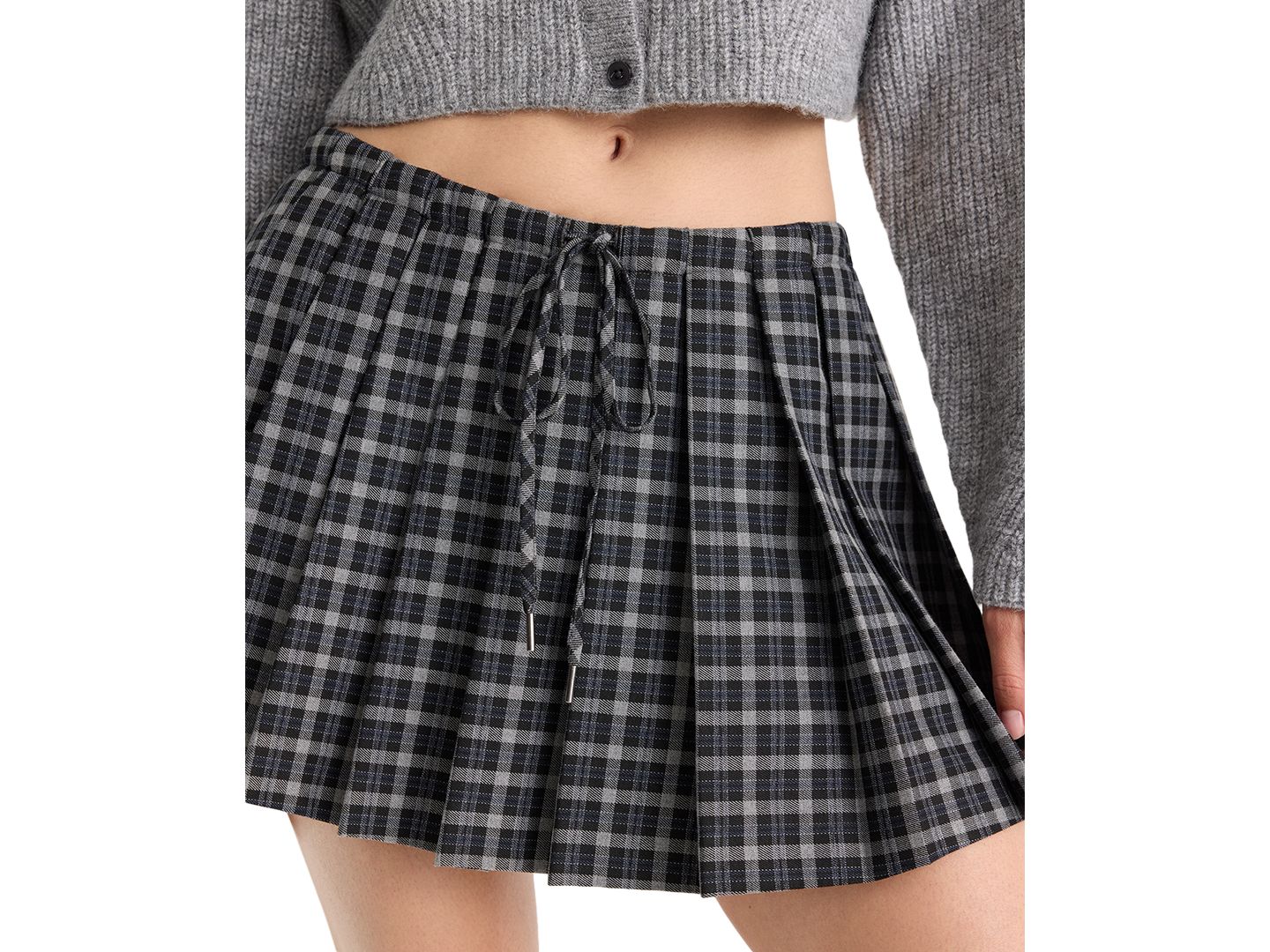 Женская юбка Good American Pleated Pull-On, цвет: Угольный клетчатый — фото 4