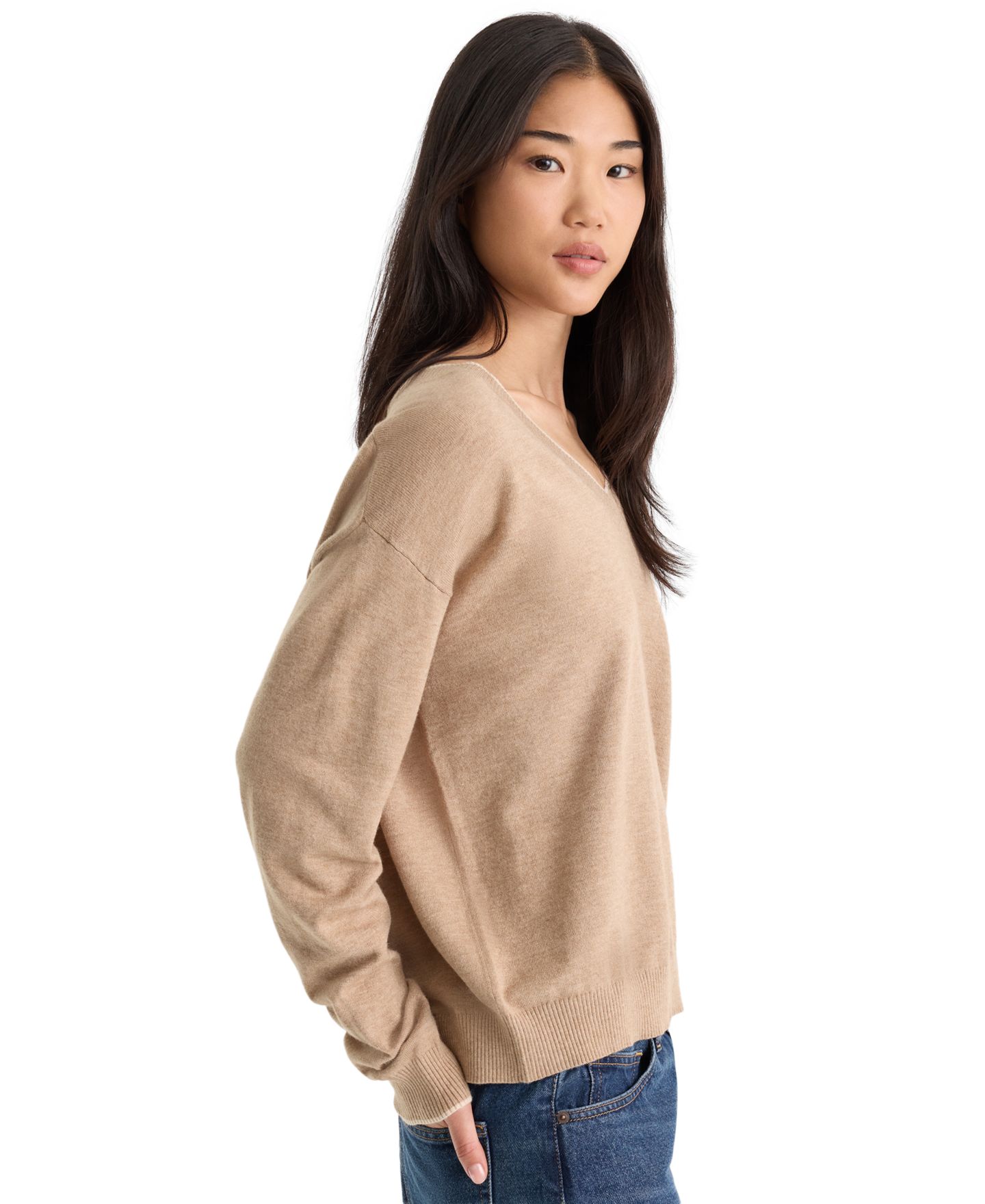 Женский свитер Good American Cozy V-Neck Pull-On, цвет: Дюнный туманный — фото 3