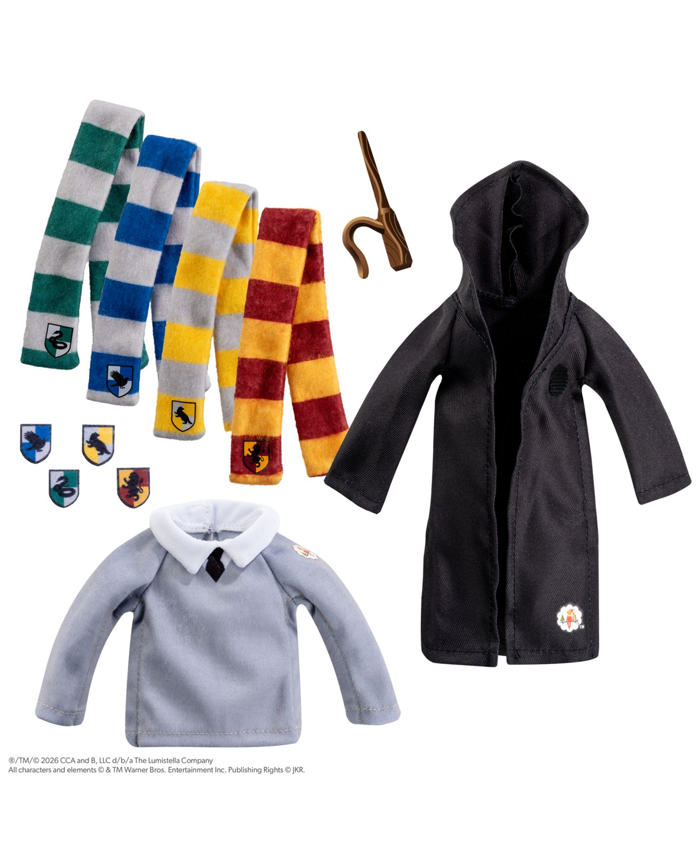 Детские куклы Elf on the Shelf Harry Potter Hogwarts House Robe Set, Cloak, Scarves, Sweater & Wand, 8-Piece Set, Ages 3+ — фото 3
