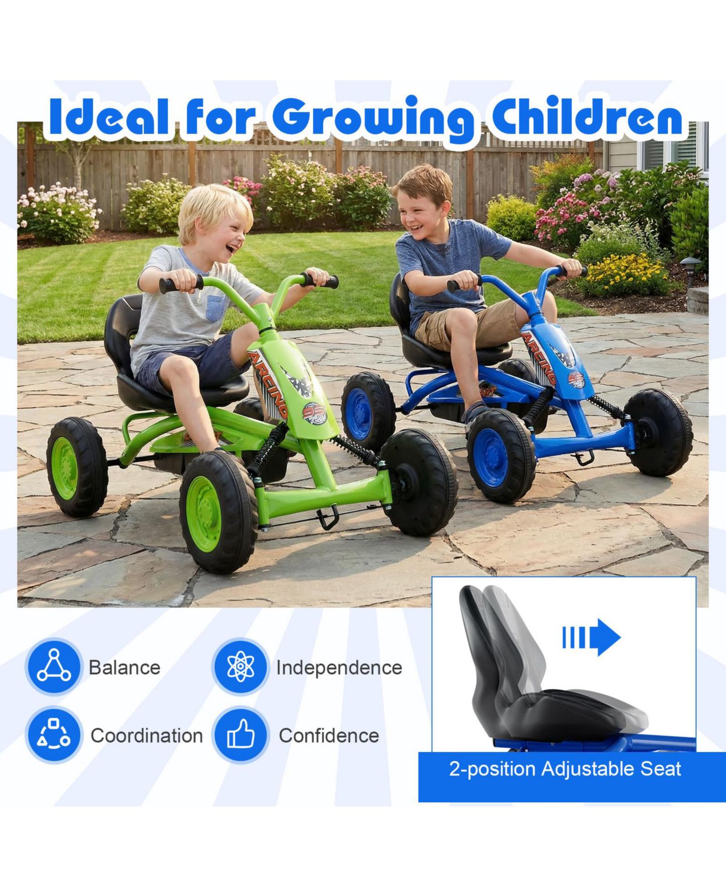 Детская игрушка Gymax Go Kart 4-Wheel Pedal Ride-On, 66 Lb. Capacity, Ages 3+, цвет: Тёмно-синий — фото 6